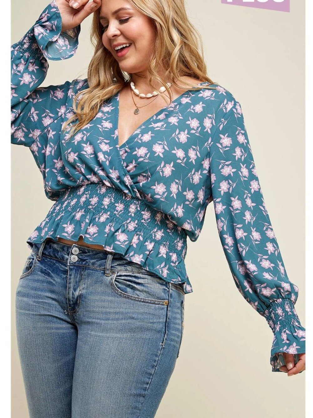 Teal Floral Top Plus Size